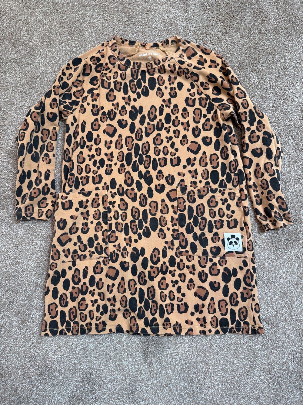 Mini Rodini Leopard Print Long Sleeve Dress - Tan & Black